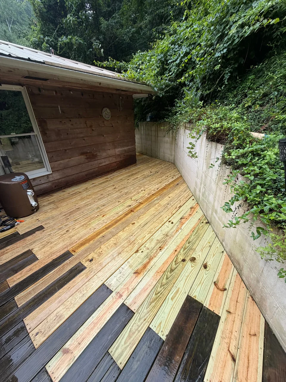 Wood decking alongside the home.
